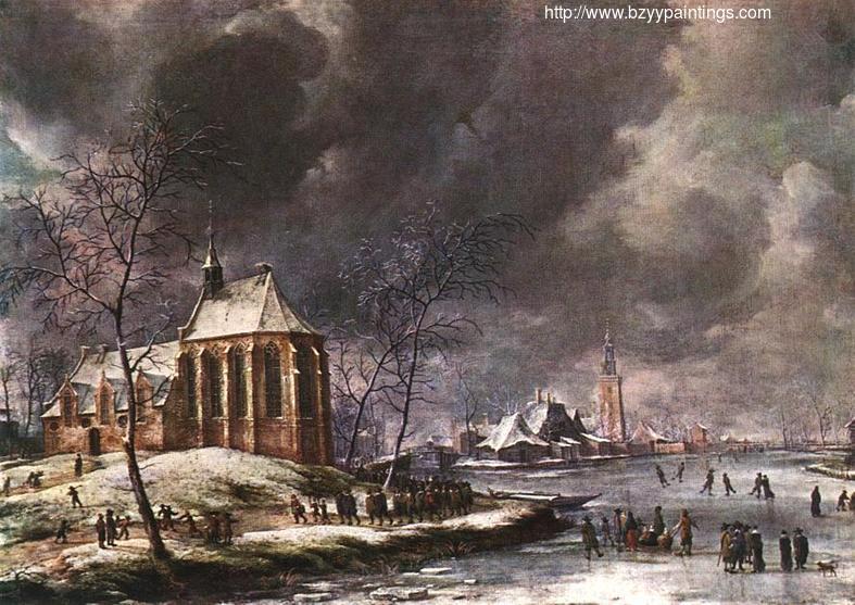 Village of Nieukoop in Winter with Child Funeral